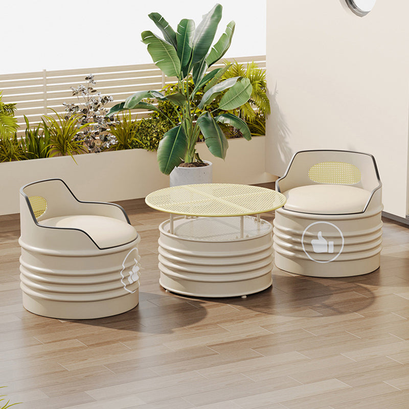 Modern Simplicity Cylindrical Oil Drum Leather Iron Chair Backrest Armless For Outdoor Patio