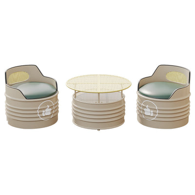 Modern Simplicity Cylindrical Oil Drum Leather Iron Chair Backrest Armless For Outdoor Patio