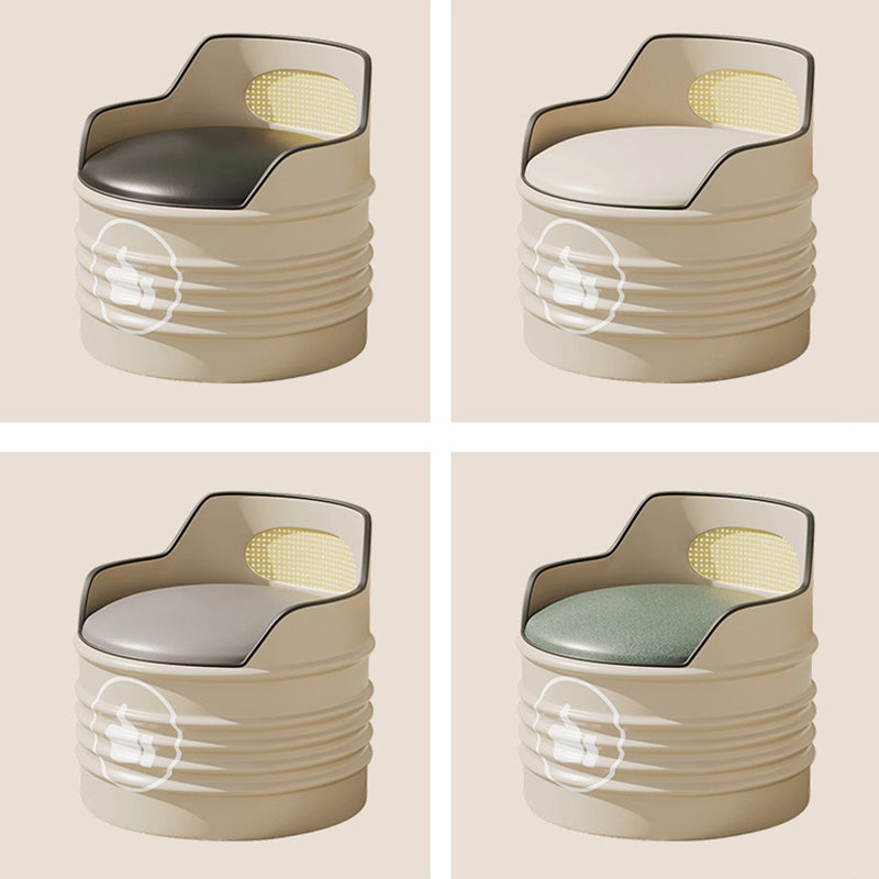 Modern Simplicity Cylindrical Oil Drum Leather Iron Chair Backrest Armless For Outdoor Patio
