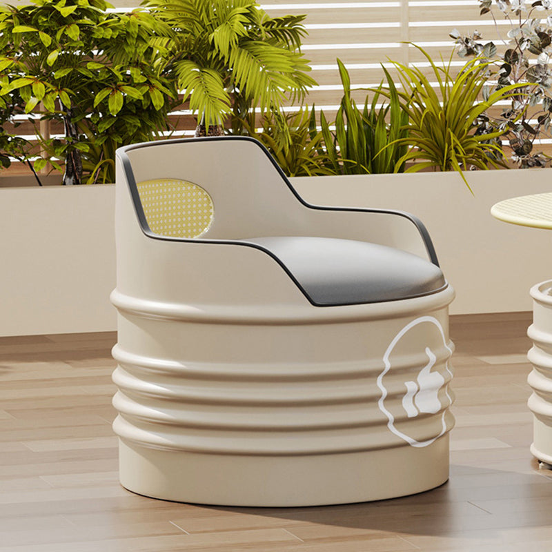 Modern Simplicity Cylindrical Oil Drum Leather Iron Chair Backrest Armless For Outdoor Patio