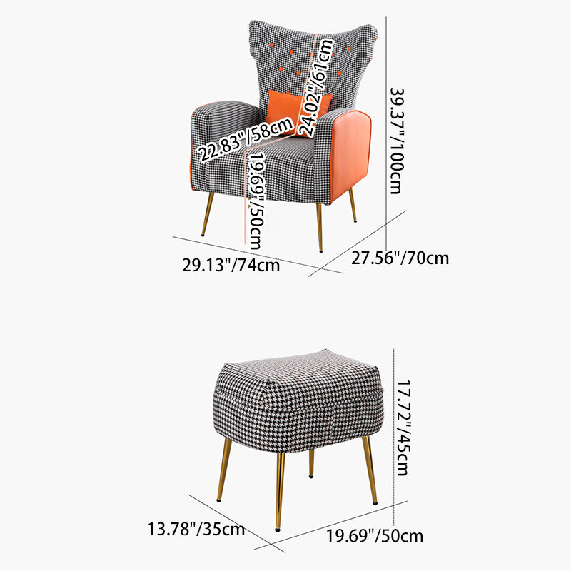 Contemporary Scandinavian Electroplating Metal Solid Wood Fabric Leather Accent Chair Backrest Armrest Footrest For Living Room