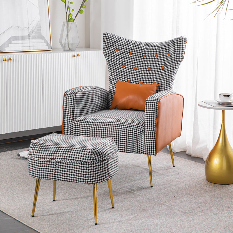 Contemporary Scandinavian Electroplating Metal Solid Wood Fabric Leather Accent Chair Backrest Armrest Footrest For Living Room