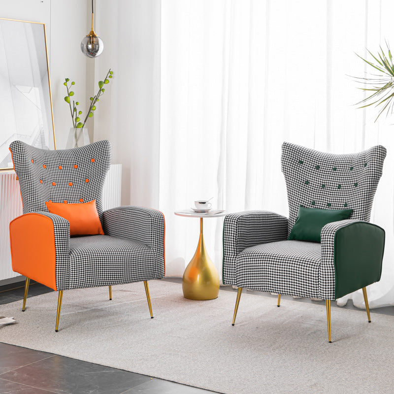 Contemporary Scandinavian Electroplating Metal Solid Wood Fabric Leather Accent Chair Backrest Armrest Footrest For Living Room