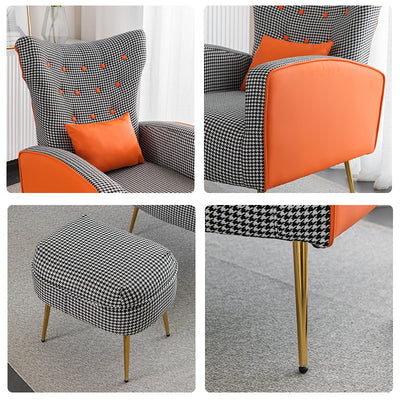 Contemporary Scandinavian Electroplating Metal Solid Wood Fabric Leather Accent Chair Backrest Armrest Footrest For Living Room