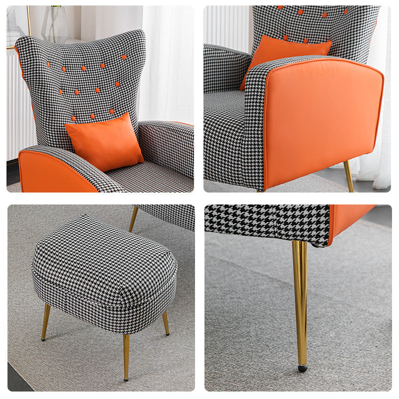 Contemporary Scandinavian Electroplating Metal Solid Wood Fabric Leather Accent Chair Backrest Armrest Footrest For Living Room