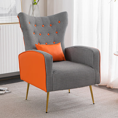 Contemporary Scandinavian Electroplating Metal Solid Wood Fabric Leather Accent Chair Backrest Armrest Footrest For Living Room