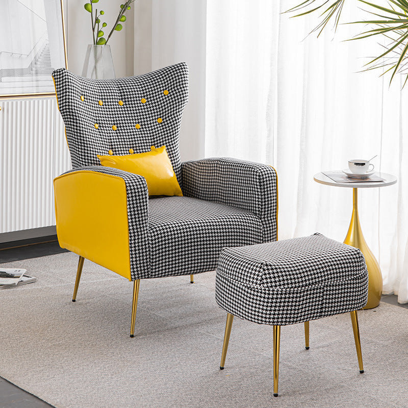 Contemporary Scandinavian Electroplating Metal Solid Wood Fabric Leather Accent Chair Backrest Armrest Footrest For Living Room