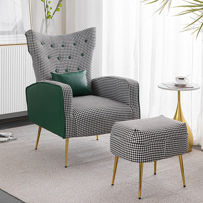 Contemporary Scandinavian Electroplating Metal Solid Wood Fabric Leather Accent Chair Backrest Armrest Footrest For Living Room