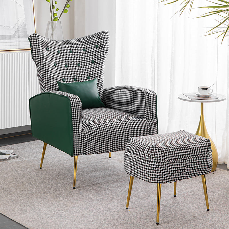 Contemporary Scandinavian Electroplating Metal Solid Wood Fabric Leather Accent Chair Backrest Armrest Footrest For Living Room