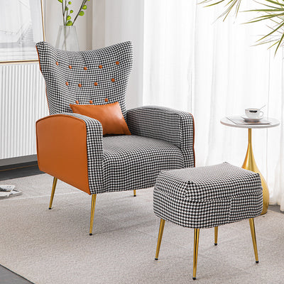Contemporary Scandinavian Electroplating Metal Solid Wood Fabric Leather Accent Chair Backrest Armrest Footrest For Living Room