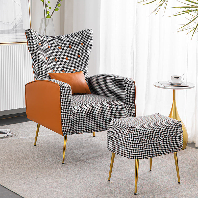 Contemporary Scandinavian Electroplating Metal Solid Wood Fabric Leather Accent Chair Backrest Armrest Footrest For Living Room