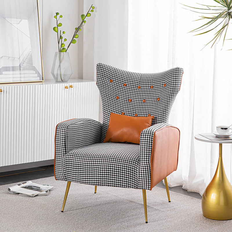 Contemporary Scandinavian Electroplating Metal Solid Wood Fabric Leather Accent Chair Backrest Armrest Footrest For Living Room