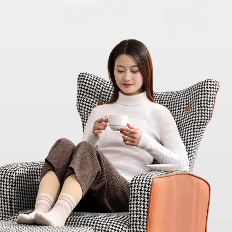 Contemporary Scandinavian Electroplating Metal Solid Wood Fabric Leather Accent Chair Backrest Armrest Footrest For Living Room