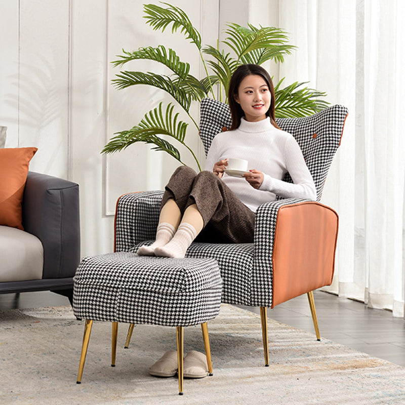 Contemporary Scandinavian Electroplating Metal Solid Wood Fabric Leather Accent Chair Backrest Armrest Footrest For Living Room