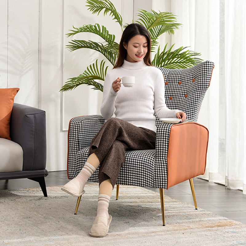 Contemporary Scandinavian Electroplating Metal Solid Wood Fabric Leather Accent Chair Backrest Armrest Footrest For Living Room