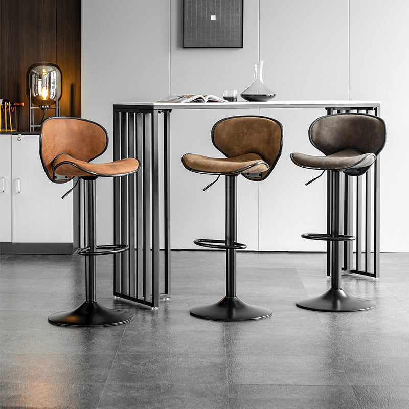 Contemporary Scandinavian Round Base Technology Fabric Iron Bar Stool Backrest Armless For Dining Room