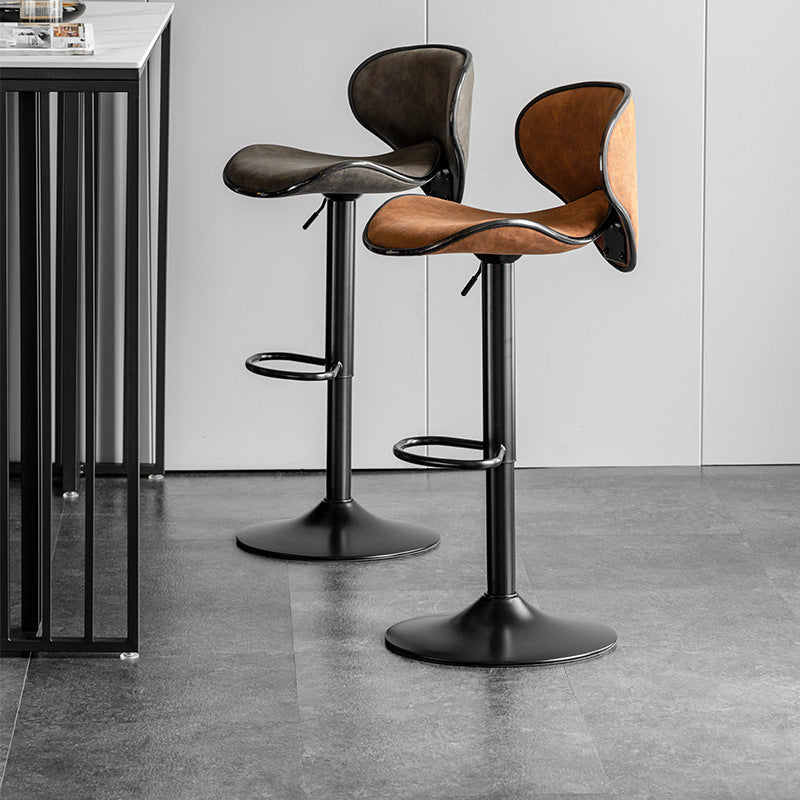 Contemporary Scandinavian Round Base Technology Fabric Iron Bar Stool Backrest Armless For Dining Room