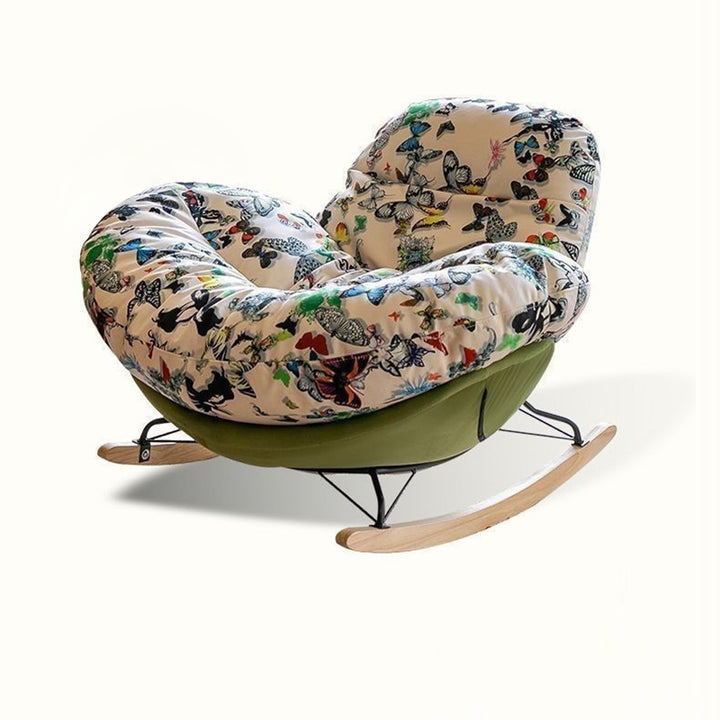 Reclinable contemporáneo de terciopelo nórdico con hierro y pino, respaldo ovalado curvado y apoyabrazos para sala de estar 