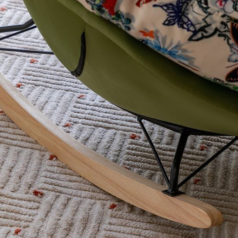 Reclinable contemporáneo de terciopelo nórdico con hierro y pino, respaldo ovalado curvado y apoyabrazos para sala de estar 