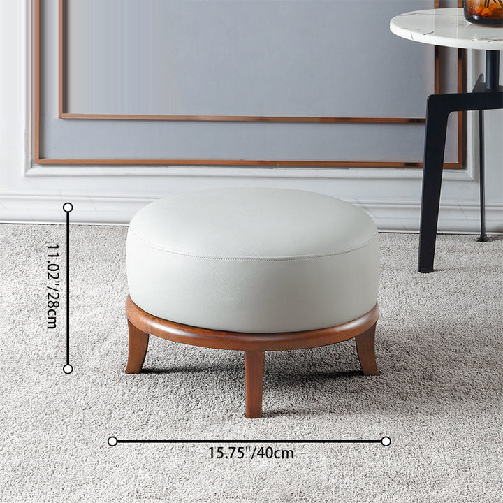 Pouf sans dossier ni accoudoirs en similicuir aspect frêne, contemporain nordique, rond et carré, pour salon 