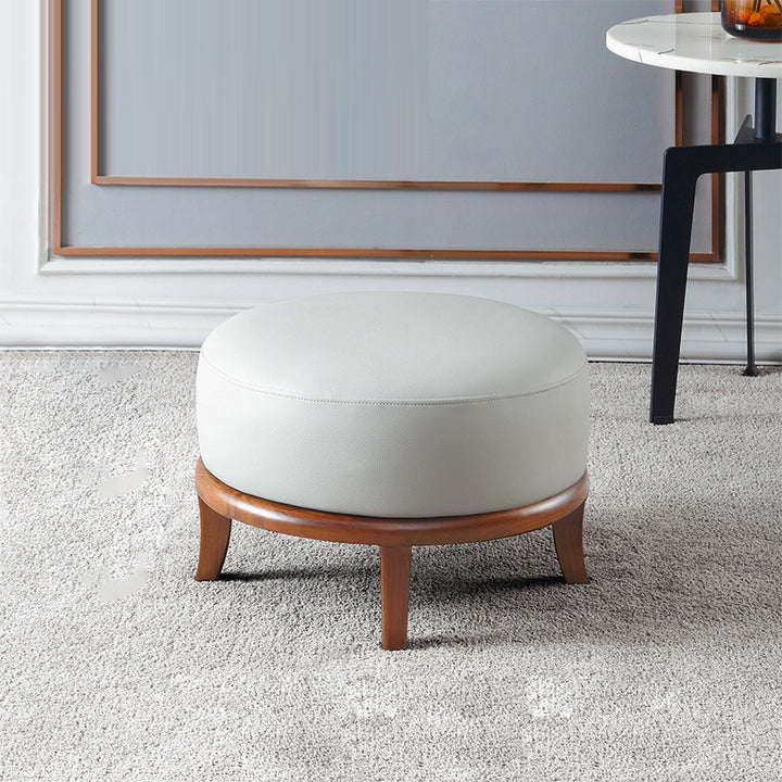 Pouf sans dossier ni accoudoirs en similicuir aspect frêne, contemporain nordique, rond et carré, pour salon 