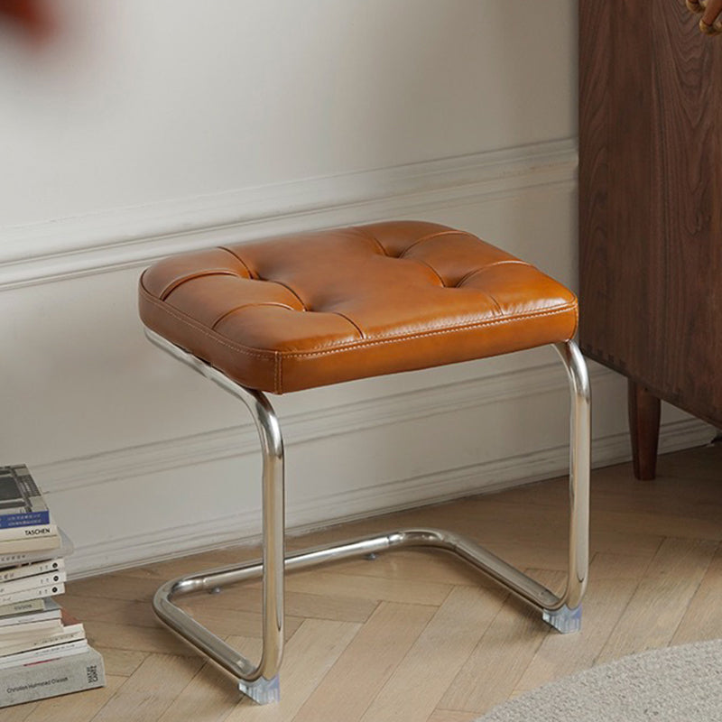 Traditional French Square Geometry Leather Iron Footstool Backless Armless For Entryway