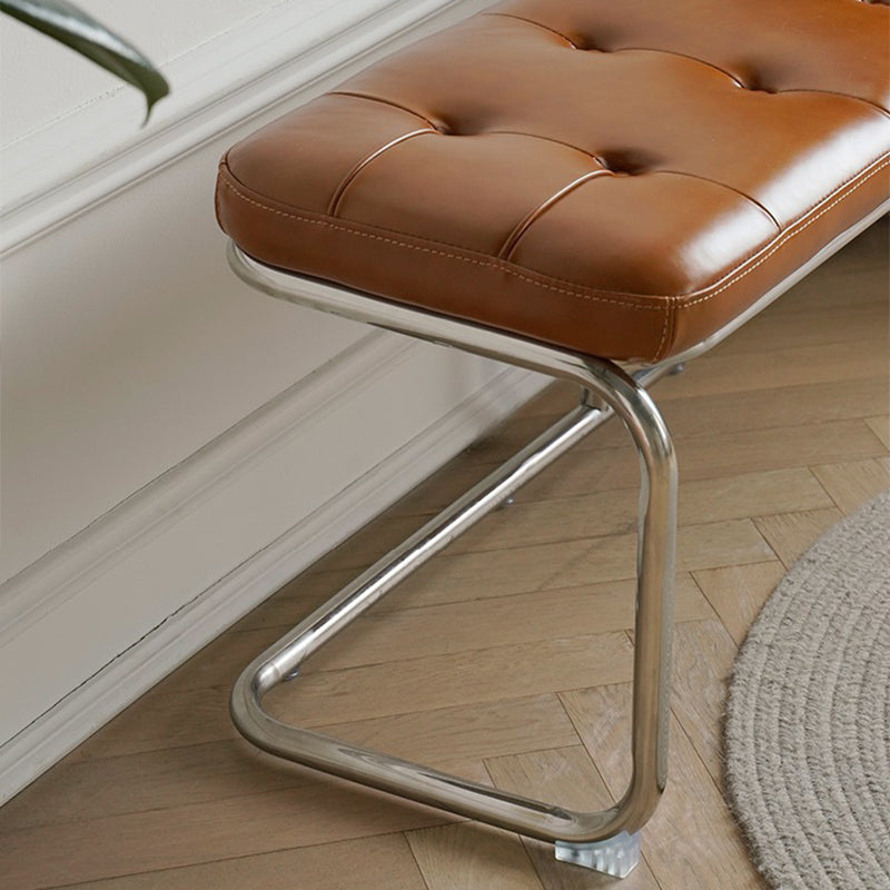Traditional French Rectangle Geometry Leather Iron Bench Backless Armless For Entryway