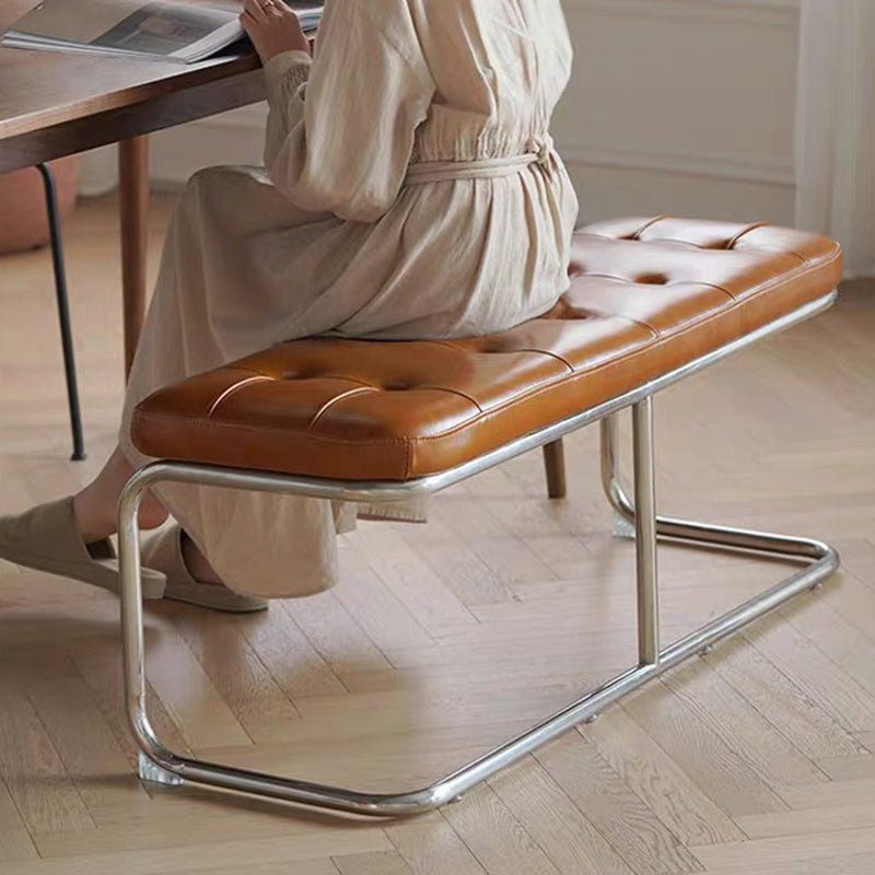 Traditional French Rectangle Geometry Leather Iron Bench Backless Armless For Entryway