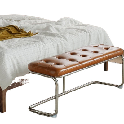 Traditional French Rectangle Geometry Leather Iron Bench Backless Armless For Entryway