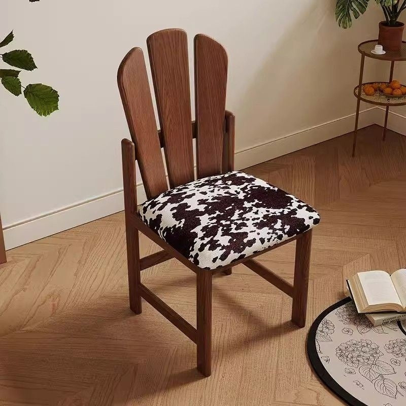 Taburete de tocador sin brazos de madera maciza con cojín de tela de respaldo de pavo real cuadrado francés tradicional para dormitorio 
