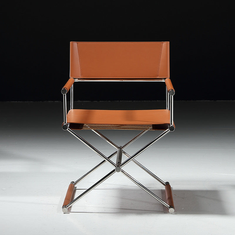 Moderno Minimalista Cuadrado Cruz Cuero Sintético de Silla de Comedor de Acero Inoxidable con Respaldo y Reposabrazos Para Comedor 