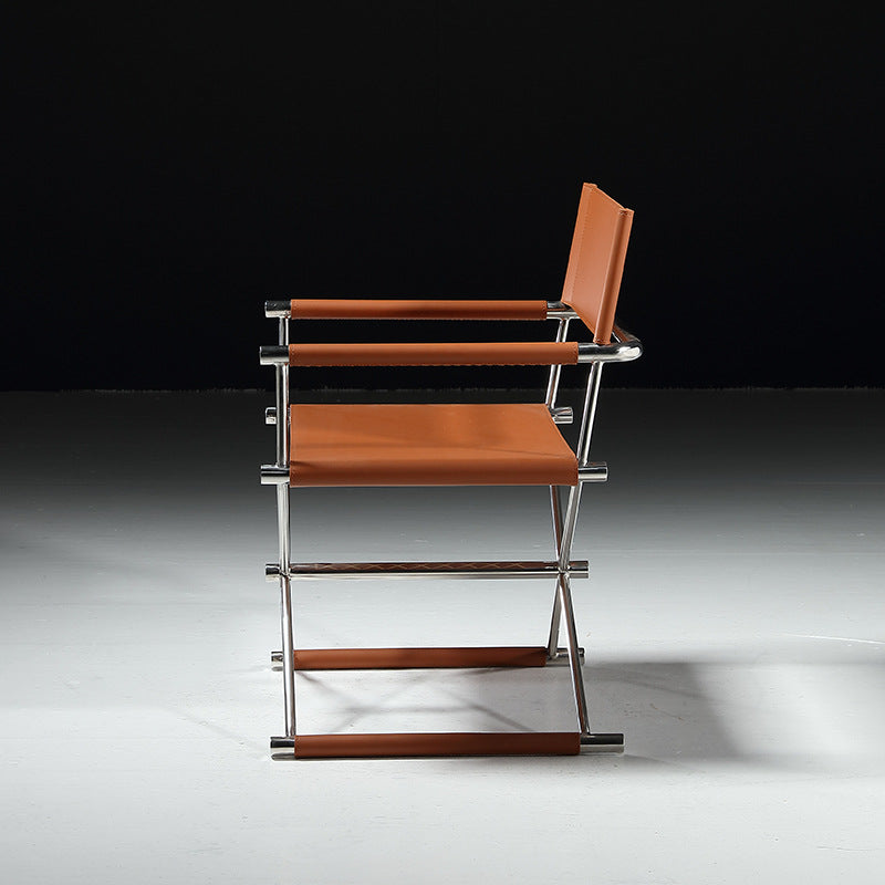 Moderno Minimalista Cuadrado Cruz Cuero Sintético de Silla de Comedor de Acero Inoxidable con Respaldo y Reposabrazos Para Comedor 
