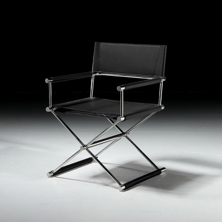 Modern Minimalist Square Cross Saddle-Style Faux Leather Stainless Steel Dining Chair Backrest Armrest For Dining Room
