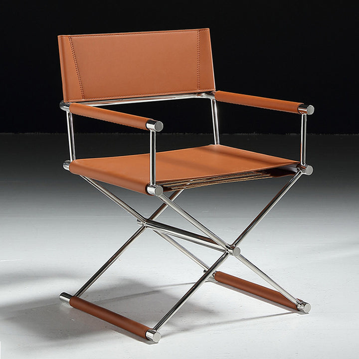 Modern Minimalist Square Cross Saddle-Style Faux Leather Stainless Steel Dining Chair Backrest Armrest For Dining Room