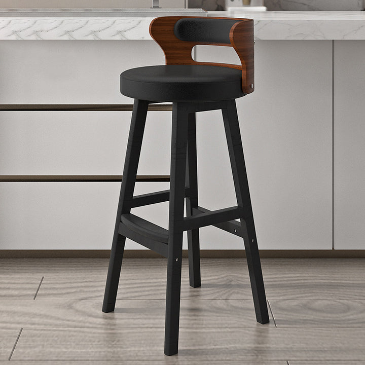 Tabouret de bar contemporain nordique en tissu rond cuir PU bois massif avec dossier sans accoudoirs pour salle à manger 