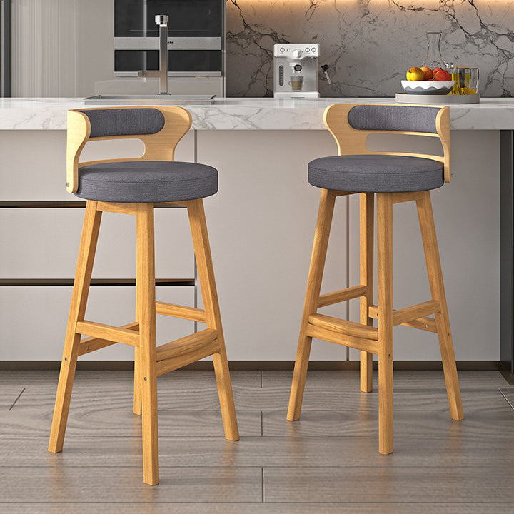 Tabouret de bar contemporain nordique en tissu rond cuir PU bois massif avec dossier sans accoudoirs pour salle à manger 