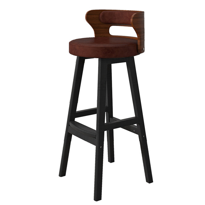 Tabouret de bar contemporain nordique en tissu rond cuir PU bois massif avec dossier sans accoudoirs pour salle à manger 