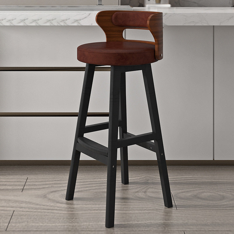 Tabouret de bar contemporain nordique en tissu rond cuir PU bois massif avec dossier sans accoudoirs pour salle à manger 