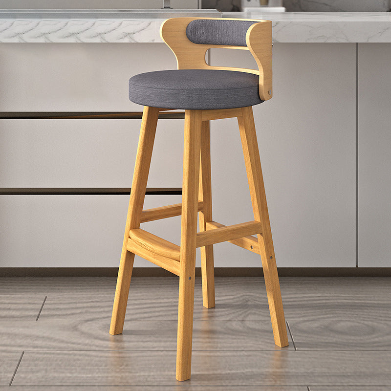 Tabouret de bar contemporain nordique en tissu rond cuir PU bois massif avec dossier sans accoudoirs pour salle à manger 