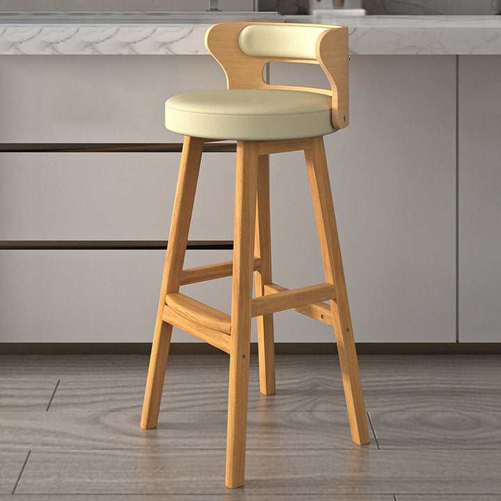 Tabouret de bar contemporain nordique en tissu rond cuir PU bois massif avec dossier sans accoudoirs pour salle à manger 