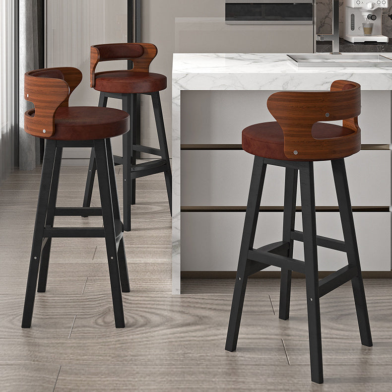 Tabouret de bar contemporain nordique en tissu rond cuir PU bois massif avec dossier sans accoudoirs pour salle à manger 
