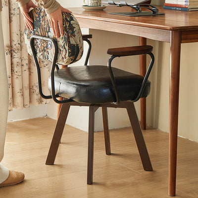 Contemporary Retro Leather Carbon Steel Sunflower Floral Swivel Desk Chair Backrest Armrest For Study