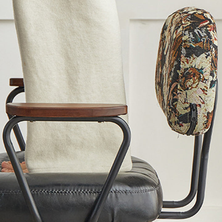 Silla de escritorio giratoria contemporánea retro de cuero PU y metal con girasol floral, respaldo y reposabrazos para estudio 