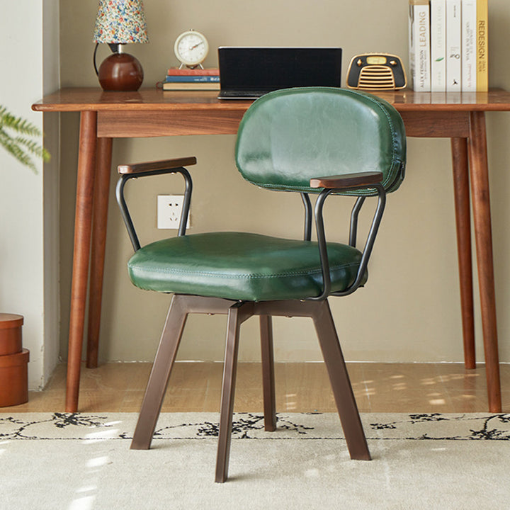 Silla de escritorio giratoria contemporánea retro de cuero PU y metal con girasol floral, respaldo y reposabrazos para estudio 