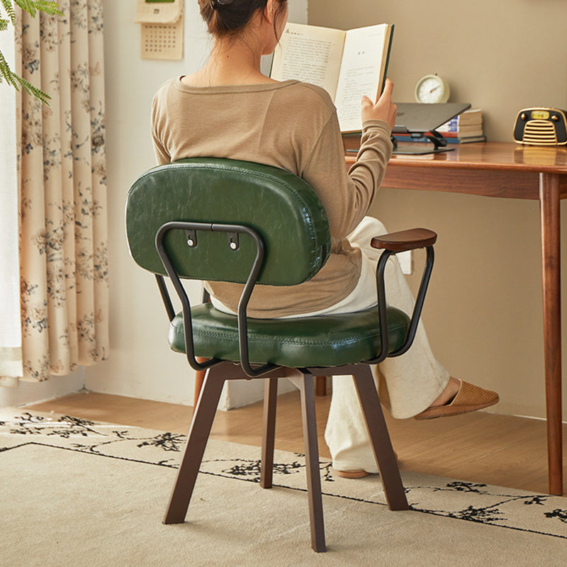Silla de escritorio giratoria contemporánea retro de cuero PU y metal con girasol floral, respaldo y reposabrazos para estudio 