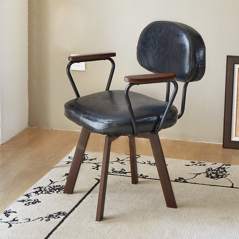 Silla de escritorio giratoria contemporánea retro de cuero PU y metal con girasol floral, respaldo y reposabrazos para estudio 