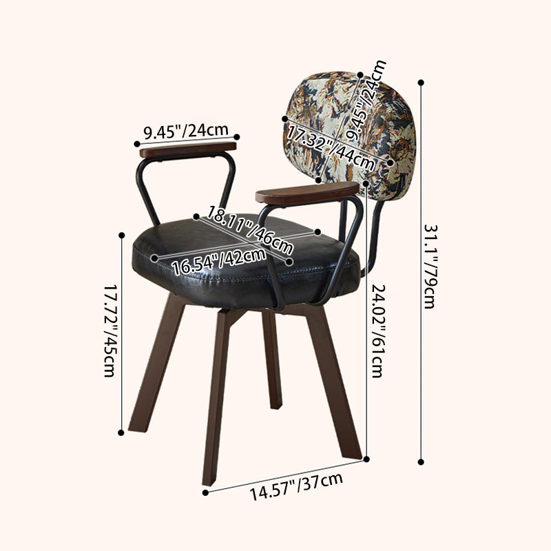 Silla de escritorio giratoria contemporánea retro de cuero PU y metal con girasol floral, respaldo y reposabrazos para estudio 