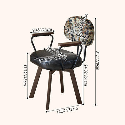 Contemporary Retro Leather Carbon Steel Sunflower Floral Swivel Desk Chair Backrest Armrest For Study