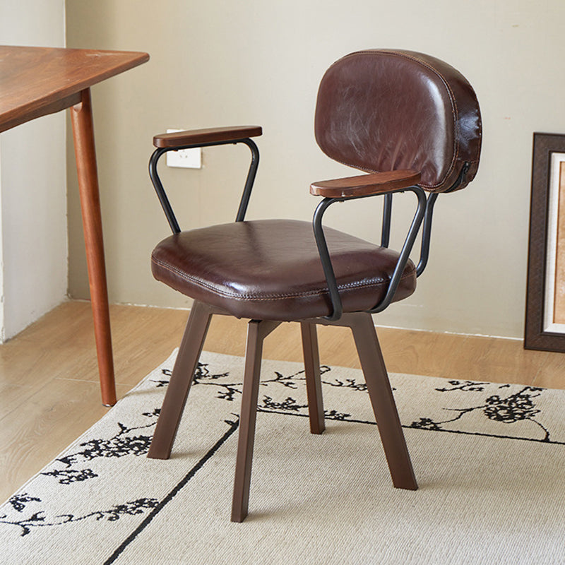 Silla de escritorio giratoria contemporánea retro de cuero PU y metal con girasol floral, respaldo y reposabrazos para estudio 