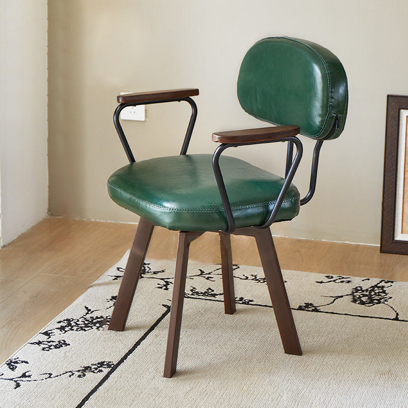 Silla de escritorio giratoria contemporánea retro de cuero PU y metal con girasol floral, respaldo y reposabrazos para estudio 